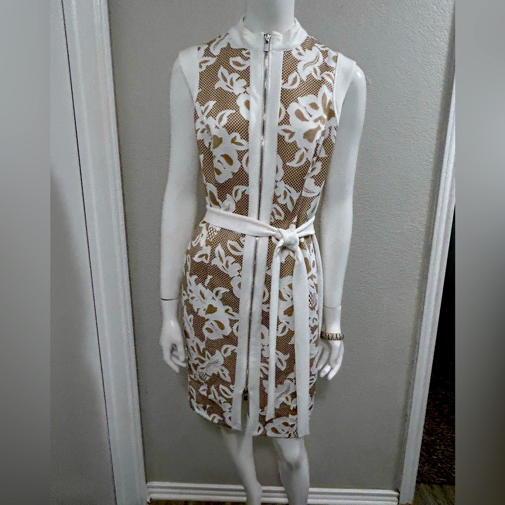 Elegant White and Brown Floral Mini Dress